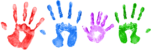 Adult and children's hands.