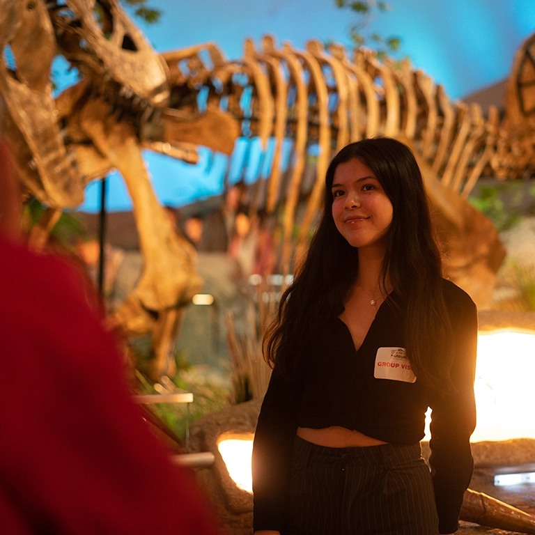 Female student visiting museum.