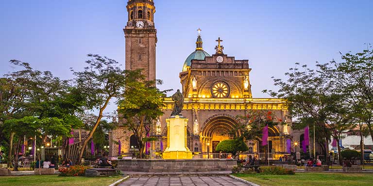 Manila Cathedral in the Philippines at dusk